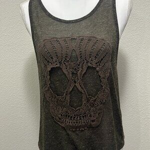 Charlotte Russe green tank top with crocheted skull, medium